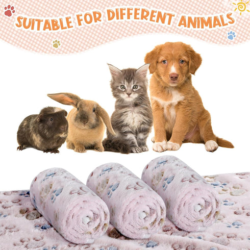 4 Pcs Pet Blanket, Dog Puppy Blanket, Paw Print Fleece Blanket for Small Medium Pet, Warm Soft Sleep Mat, Large (41 x