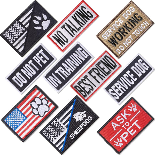 10 Pieces Service Dog Patches, Removable Tactical Pet in Training Hook and Loop Harness American Flag Set