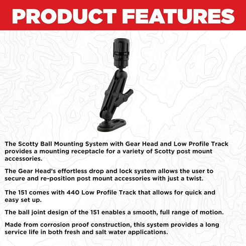 Scotty #151 Ball Mounting System with GearHead and Track - BLACK