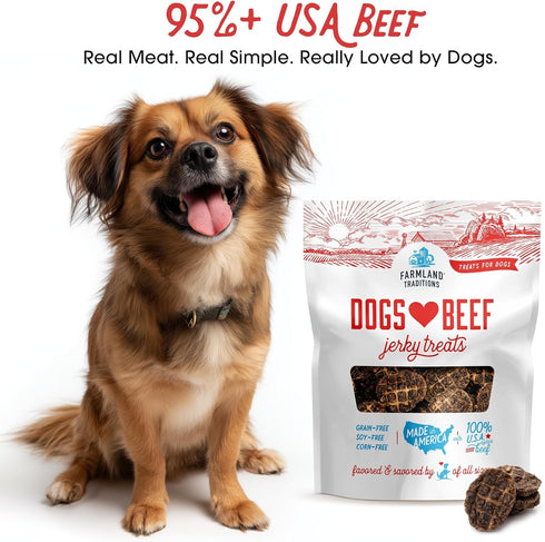 Farmland 3 13.5 Traditions Dogs Love Beef Jerky Dog Treats with Only Ingredients and No Fillers, Ounce Bag