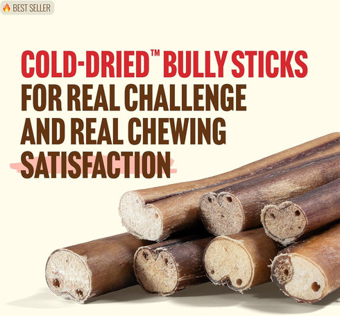 6 Inch (5 Count) 100% Natural Farm Cold-Dried Bully Sticks Odor Free Longer Lasting High Protein Dog Chews Beef Pizzle