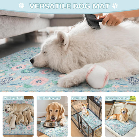 2 Pack (36"x36") Lahome Washable Reusable Pee Pads for Dogs - Blue Botanical Floral Puppy Pads, Super Absorbent