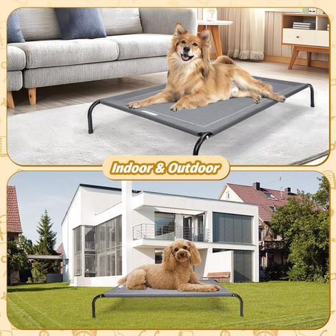 Nobleza Raised Dog Cot Bed for Small Medium Dogs, Outdoor Elevated Pet Bed, Washable Dog Chair, 34.3"X 25.6", Grey, M