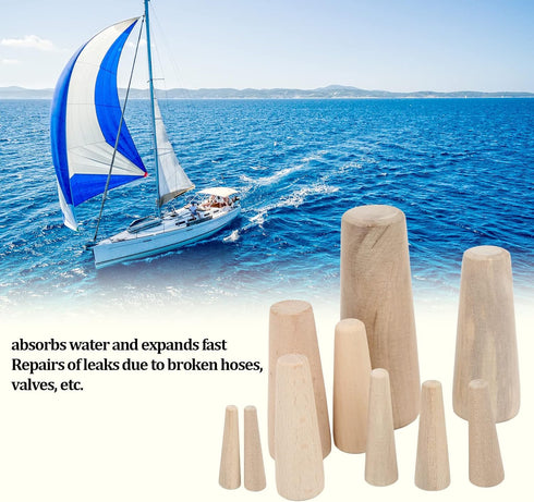 KIMISS Tapered Wood Plugs, 10pcs Marine Through Hull Emergency Soft Wood Plugs Set