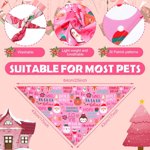 100 Newwiee Pieces Valentine's Day Dog Bandanas Bulk for Large Dogs Pink Red Pattern Pet Triangle Scarf Puppy Cat