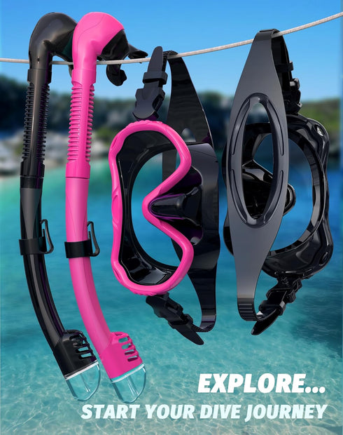 Snorkeling Gear for Adults - 180° Panoramic View Snorkel Mask Set, 100% Food-Grade Silicone, Anti-Fog, Anti-Leak Diving