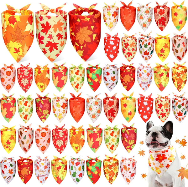 Preboun 50 Pcs Fall Thanksgiving Dog Bandana Bulk Pumpkin Maple Leaves Bandana