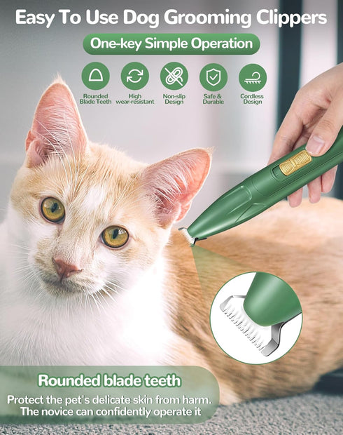 LEYOUFU Dog Clippers for Grooming - 2 Speed Low Noise Cordless Trimmer for Small Pets, Green