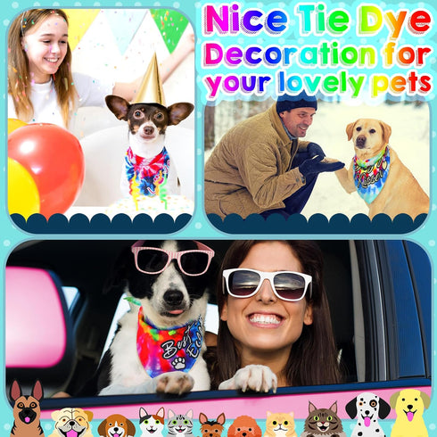 Huhumy 50 Summer Pcs Tie Dye Dog Bandanas Bulk Pet Bibs Colorful Triangle Scarf Tie Dye with Sayings Pet Bandanas