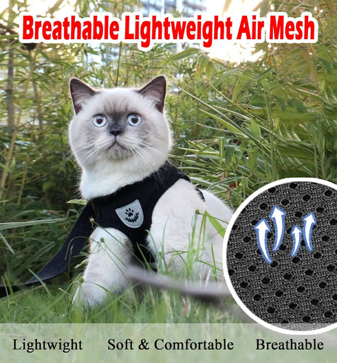 Adjustable Reflective Soft Mesh Vest Cat and Puppy Harnesses with Leashes Set, Escape Proof Outdoor Harness for Kittens