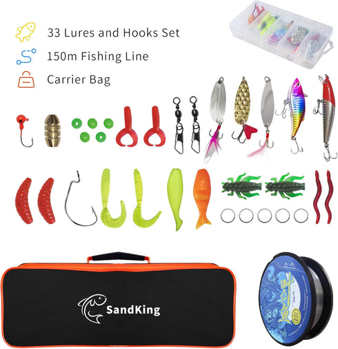 Fishing Pole Kit, Carbon Fiber Telescopic Fishing Rod and Reel Combo with Spinning Reel, Line, Bionic Bait, Hooks,