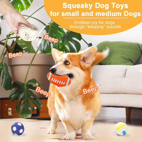 2.4" Squeaky Latex Dog Toy Ball Sports Balls Set, Soft, Bouncy & Durable for Small Medium Dogs, 5 Pcs/Set