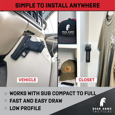 Gun Magnet Mount & Holster For Vehicle And Home I Rubber Coated w/ Adhesive Backing I 35 Lbs Rated I Firearm Accessory I Concealed Holder For Handgun, Shotgun, Pistol, Truck, Car, Wall, Vault