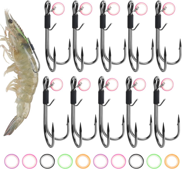 Live Shrimp Hooks, 10pcs Double Fishing Hooks Shrimp Hooks Live Bait Holder