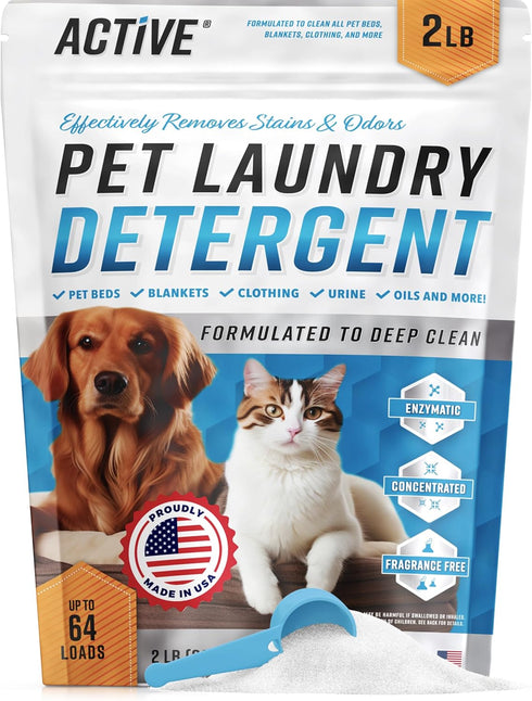 Pet Laundry Detergent Odor Remover - ACTIVE Enzyme Based Powder Detergent for