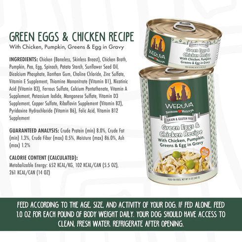 Weruva Classic Dog Food, Green Eggs & Chicken with Chicken Breast & Pumpkin in Gravy, 14oz Can (Pack of 12)