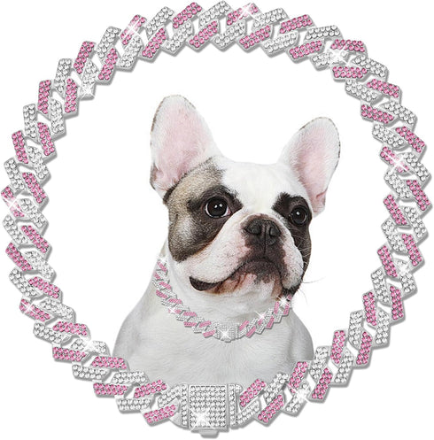 Metal Cuban Diamond Dog Chain - Secure Buckle Training Collar for Large Medium Dogs