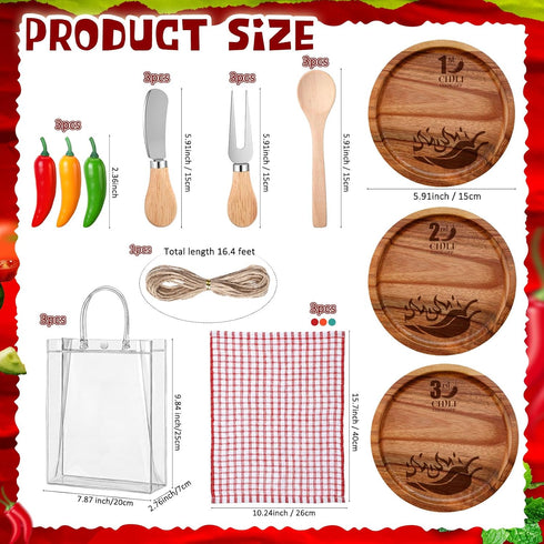 Ferrochef Set 3 1st 2nd 3rd of Chili Cook Off Trophies Chili Cook Off Prizes Wooden Cutting Board Fake Peppers Knives