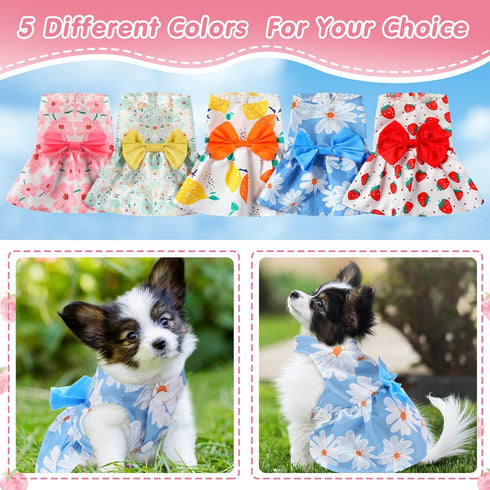 5 Pieces Cute Dog Dress - Summer PET Puppy Clothes with Bow Knot for Small Pets, 5 Styles (Large)