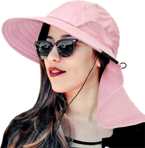 SUN CUBE Wide Brim Sun Hat with Neck Flap, UPF50+ Fishing Hiking Safari Hat for Men Women