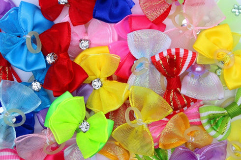 YOY 40pcs / 20 Pairs Adorable Grosgrain Ribbon Pet Dog Hair Bows - Rubber Bands for Puppy Topknot Cat Kitty Doggy