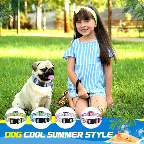 4 Pack Dog Collar Floral Breakaway, Adjustable Spring and Summer Pet Collars for Dog Puppy Decoration (Medium)