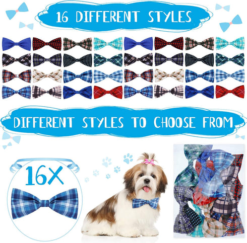 16 Pieces Hawaiian Style Dog Bow Ties with Rubber Bands, Slide Dog Collar Attachment for Large Dogs, Spring Summer