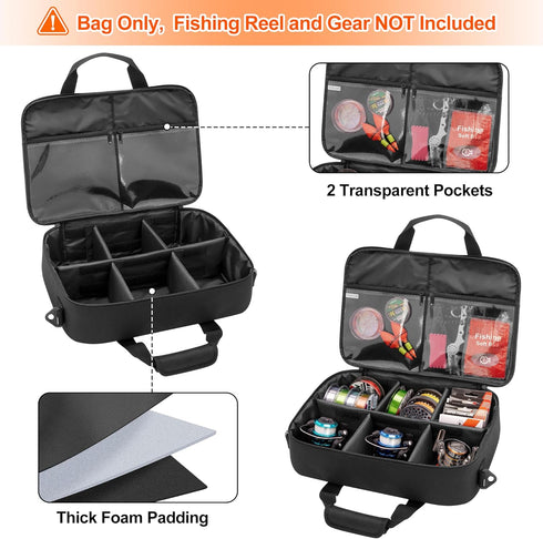 Fishing Reel Case for Spinning Reels, Fly Fishing Reels, Baitcaster Storage Bag with Multiple Pockets and Dividers