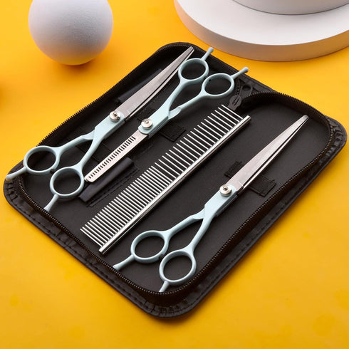 Grooming Scissors for Dogs - Fcysy Professional Dog Grooming Kit, Curved Haircut Scissors and Blending Shears Set