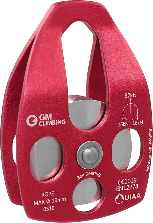 GM CLIMBING Large Rescue Pulley - 32kN Single Sheave with Swing Plate, CE UIAA Certified