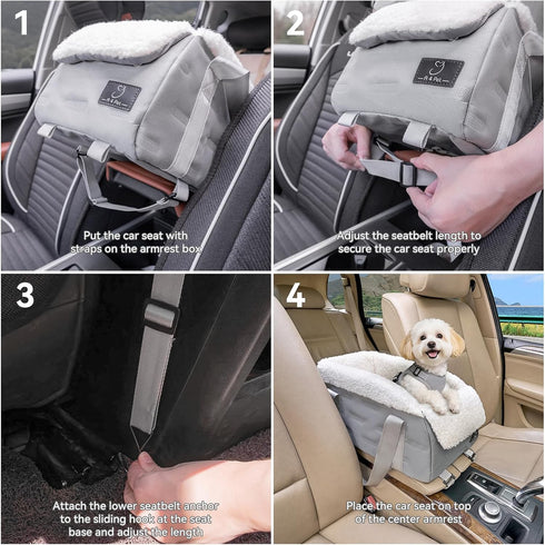 12 lbs Center Console Dog Car Seat for Small Dogs Under Secure Booster Seat with Safety Tether, Fits Most Cars & SUVs