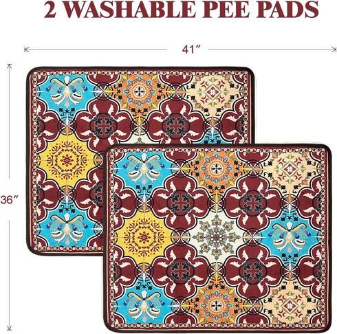 Qeils Washable Pee Pads for Dogs | 2 Pack Reusable Puppy Pads 36"x41" | Super Absorbent, Non-Slip Potty Pads