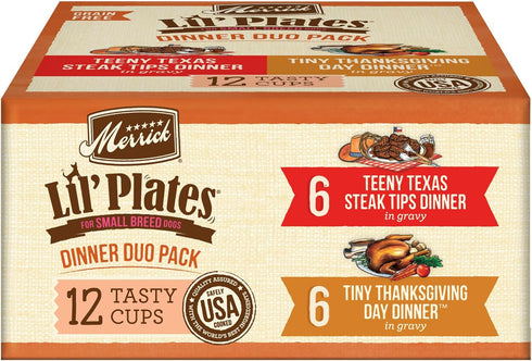Merrick Lil’ Plates Grain Free Dinner Duos Soft Natural Wet Dog Food Variety Pack, Beef and Turkey - (1 Pack) 2.6 lb.