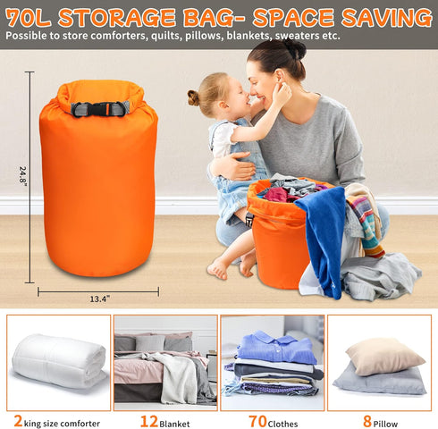 R2Depot Waterproof Dry Bag, 70L Dry Storage Bag for Kayaking, Gym, Hiking, Swimming (Blue)