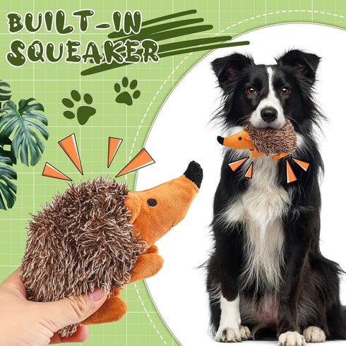 Funtery 4 Pcs Hedgehog Squeaky Dog Toy, Soft Animal Plush Hedgehog Chew Toy for Aggressive Chewers, 7.87 Inches