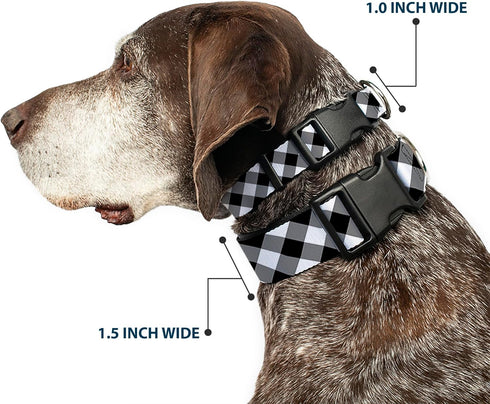 Buckle-Down Diagonal Buffalo Plaid Black/White Plastic Clip Collar, Large/15-26" PC-W30433-L