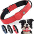 PetiFine Leather Dog Collar with Airtag Holder, Soft Padded Adjustable Rust-proof Metal Buckle for Small Medium Large