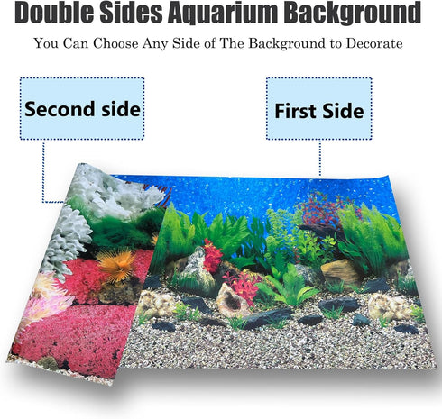 Aquatic Plant Aquarium Background Sticker – Coral HD Fish Backgrounds for Aquariums, 2 Sided 16"x 33" Fish Tank