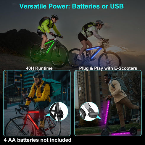 Martronic 2-Pack 47 Bike Lights for Night Riding, Flashing Modes Colorful Smart Scooter Lights with Battery Box, Fun