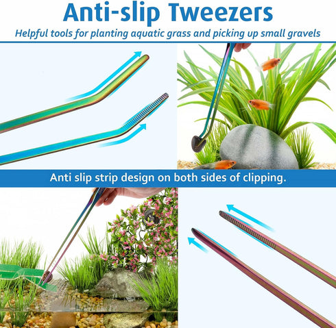hygger 6-in-1 Long Aquarium Aquascaping Tools Kit, Premium Stainless Steel Tweezers, Scissors, Spatula, Tool Holder