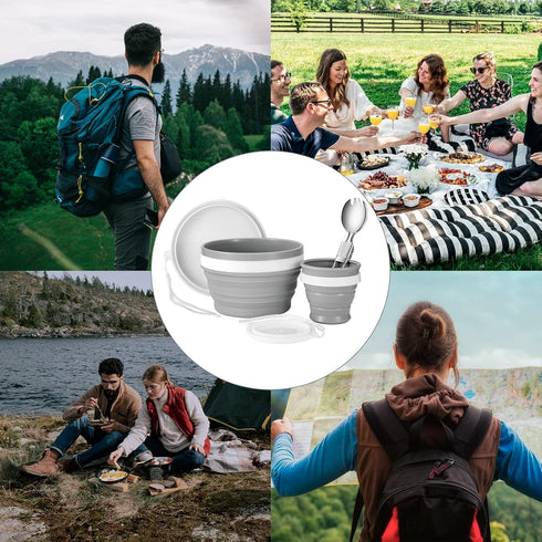 Odoland Mess Kit for Camping, 1 Person with Silicone Collapsible Bowl, Cup & Stainless Steel Spoon for Outdoor