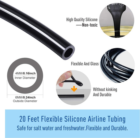 3/16" Professional Flexible Airline Tubing - Standard Aquarium Air Pump Accessories, 20 Feet (Clear-Black)