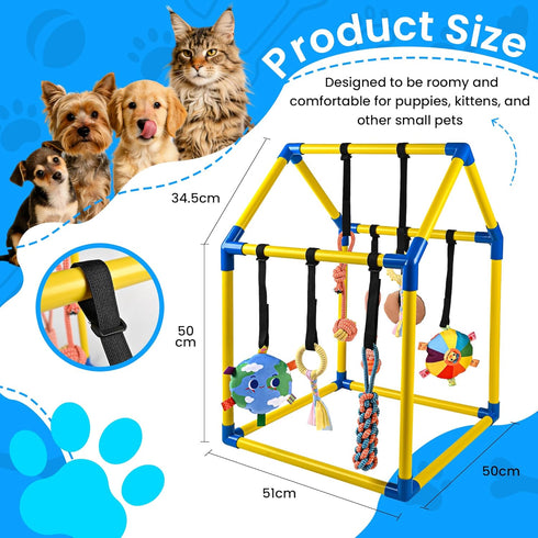 8 Almaro Puppy Play Gym with Hanging Toys Indoor Enrichment Activity Center for Puppies & Small Dogs Stable A-Frame