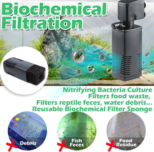 15-40 TARARIUM Fish Tank Filter for Gallon Tank Crystal Clear Powerful Internal Aquarium Filters Submersible Pump