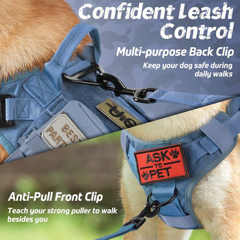 rabbitgoo Tactical Dog Harness for Large Dogs, Heavy Duty No-Pull Vest with Handle for Training and Walking, Blue, S