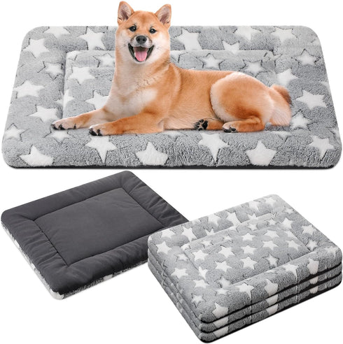 4 Pcs Dog Bed Mat, Reversible Crate Pad, Machine Washable Sleeping Mat for Small, Medium, Large Dogs (Gray, 24 x 36 x