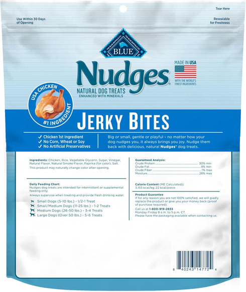 Blue Buffalo Nudges Jerky Bites Dog Treats, Made in the USA with Natural Ingredients, Bite-Sized Pieces, Chicken, 5-oz. Bag