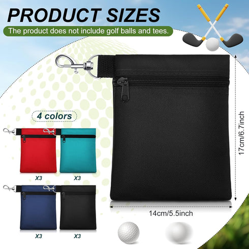 WILLBOND 12 Pcs Golf Tee Pouch - Multicolor Bag Holder with Metal Lobster Claw Clip, Portable Golf Accessories for Men,
