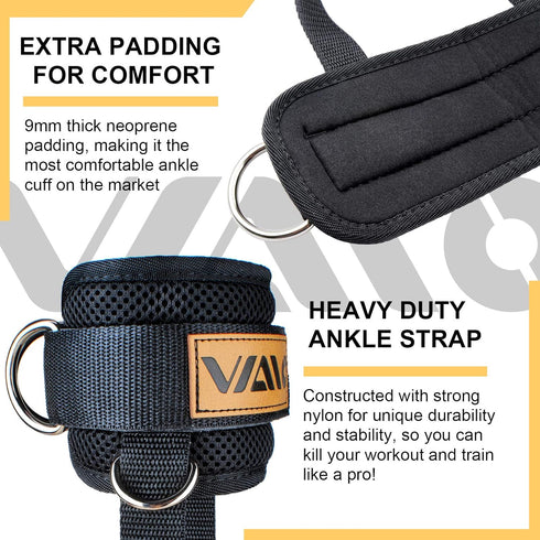 VAIIO Ankle Straps for Cable Machines, Adjustable Neoprene Comfort Fit, Premium Cuffs for Men & Women