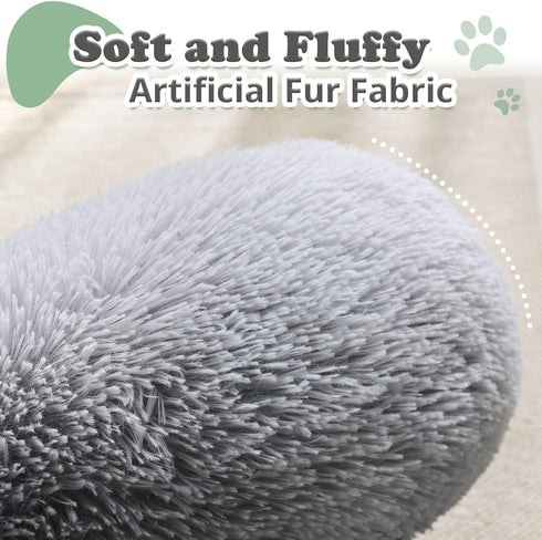 JOLLYVOGUE Calming Donut Dog Bed, Fluffy Washable Round Bed, Cozy Soft Cushion for Large Dogs (27"), Anti-Anxiety